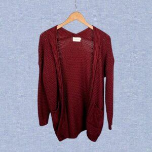 Dreamers Cable Knit Braided Open Cardigan Size  M in Burgundy